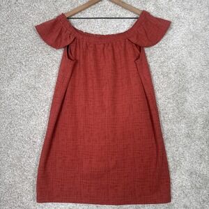 Madewell dress women Large Rust‎ orange midi off-the-shoulder textured